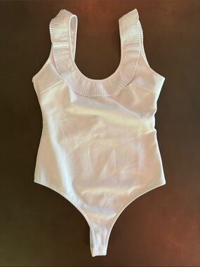 Lulu's White Pleated Scoop Neck Bodysuit